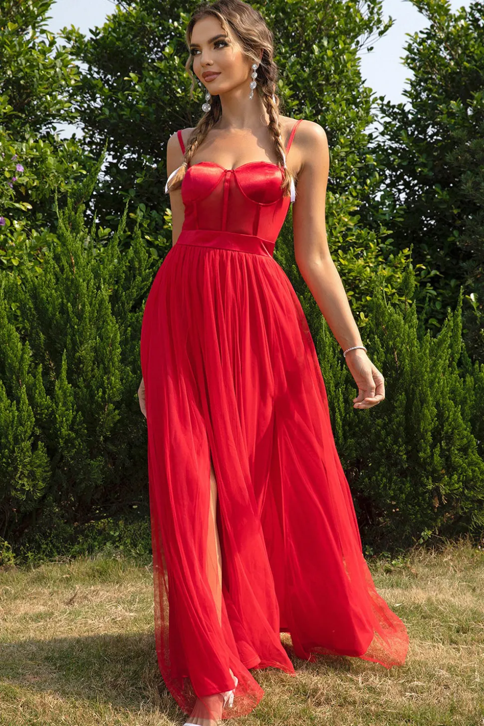Alças Esparguete Preto Uma Linha Tule Aberto Costas Vestido Longo Baile