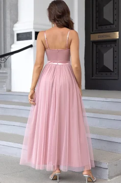 Alças Esparguete Preto Uma Linha Tule Aberto Costas Vestido Longo Baile