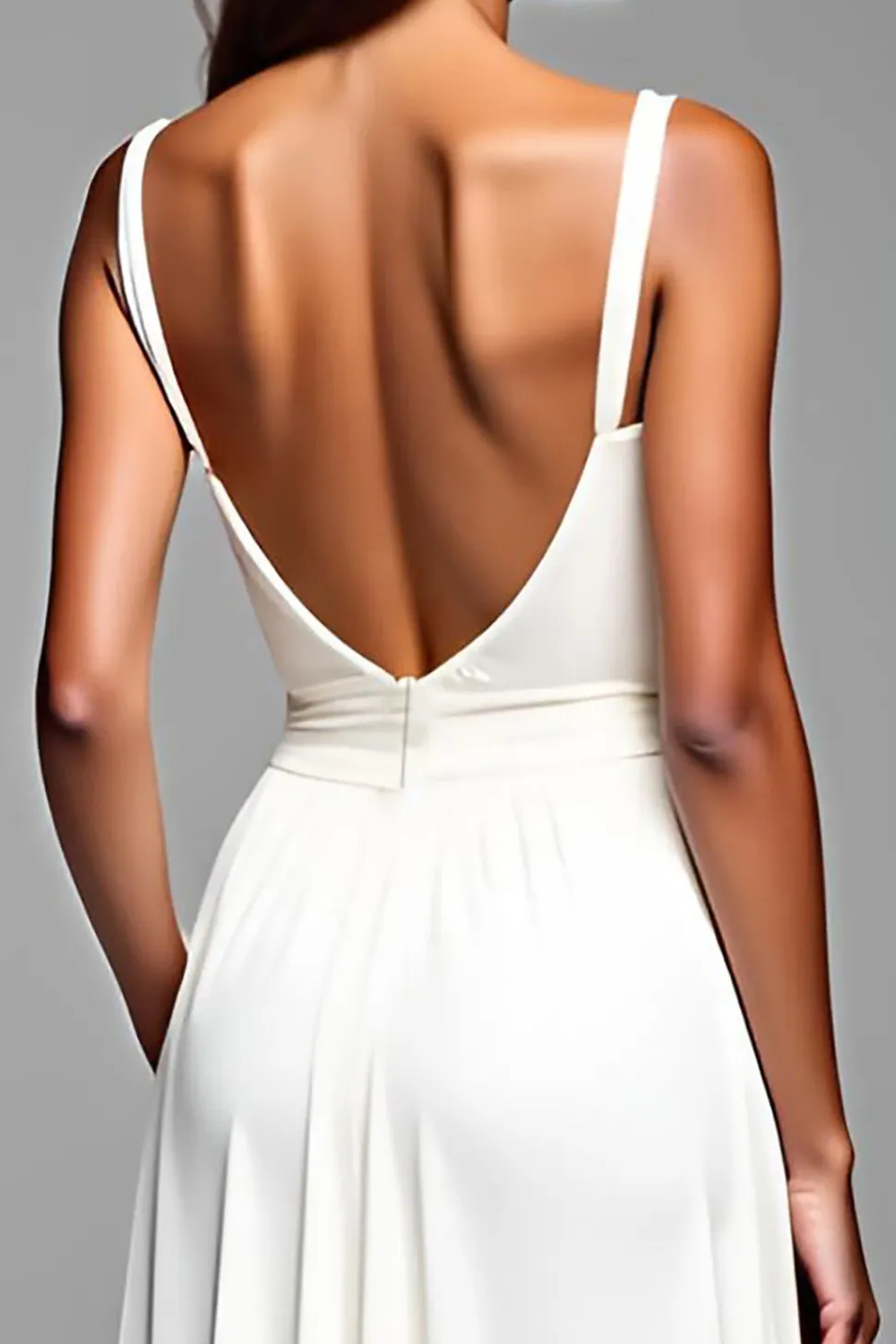 Alças Finas Branco Linha-A Longo Vestidos Cerimónia com Fenda