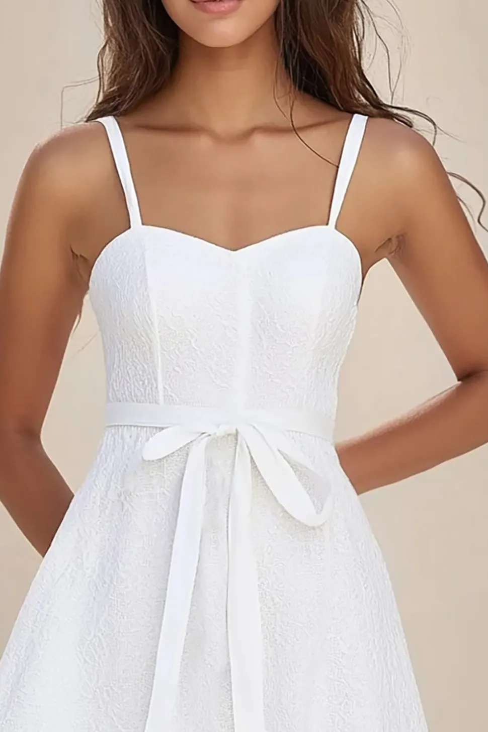 Alças Finas Linha-A Curto/Mini Renda Vestidinho Branco com Arco