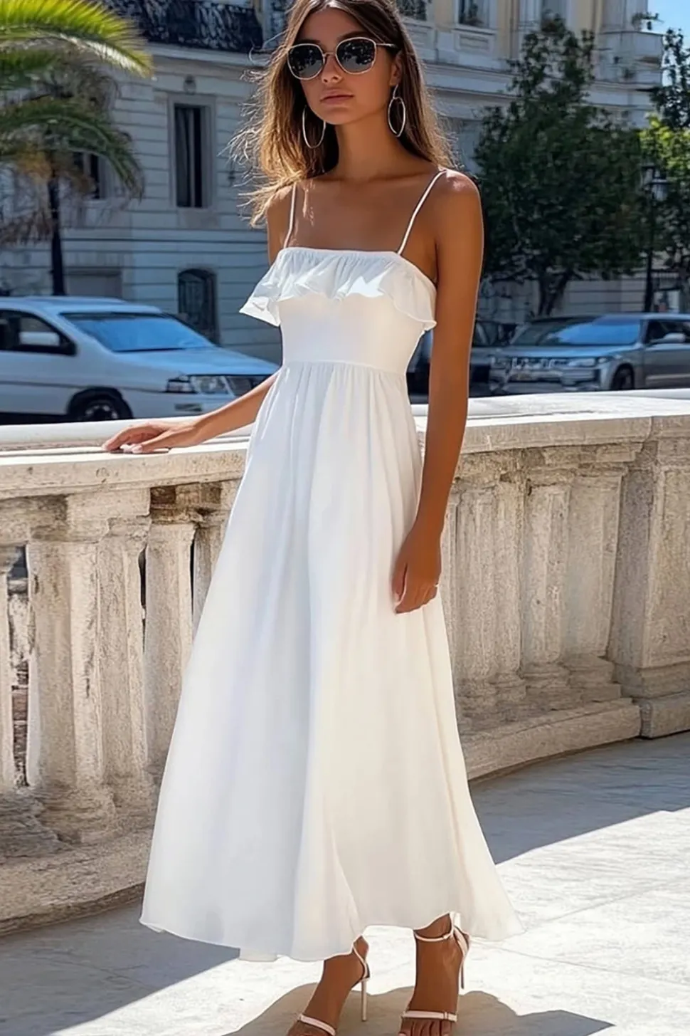 Alças Finas Linha-A Longos Vestidinho Branco