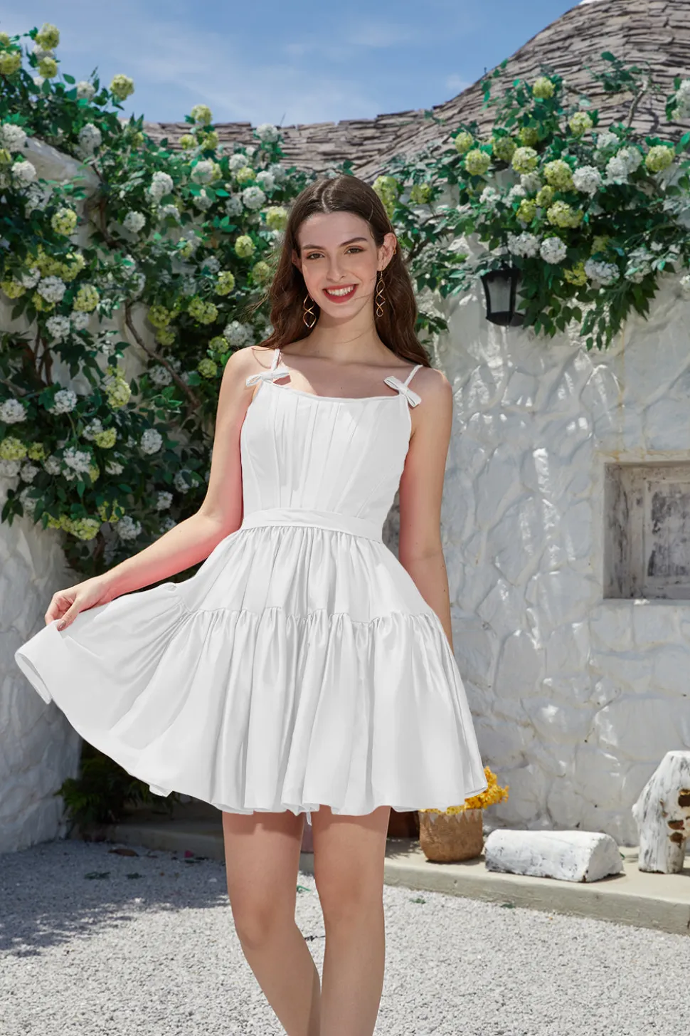 A-Line Alças Esparguete Vestido Branco Pequeno