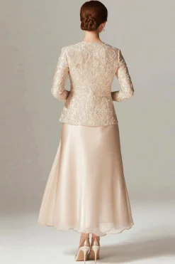 A-Line Azul Royal Chiffon 2-Piece Mãe do Vestido da Noiva