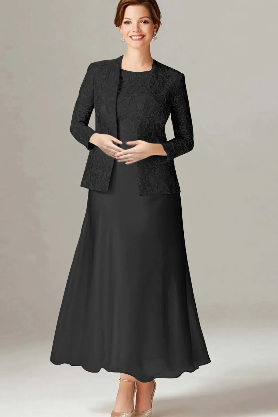 A-Line Azul Royal Chiffon 2-Piece Mãe do Vestido da Noiva