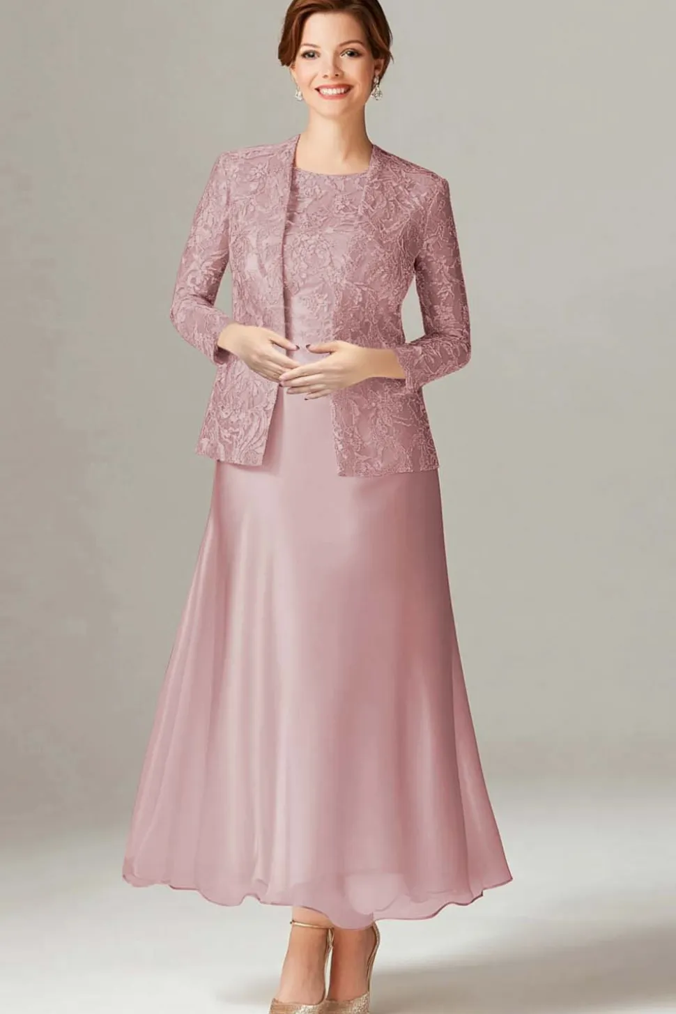 A-Line Azul Royal Chiffon 2-Piece Mãe do Vestido da Noiva