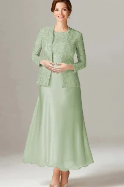 A-Line Azul Royal Chiffon 2-Piece Mãe do Vestido da Noiva