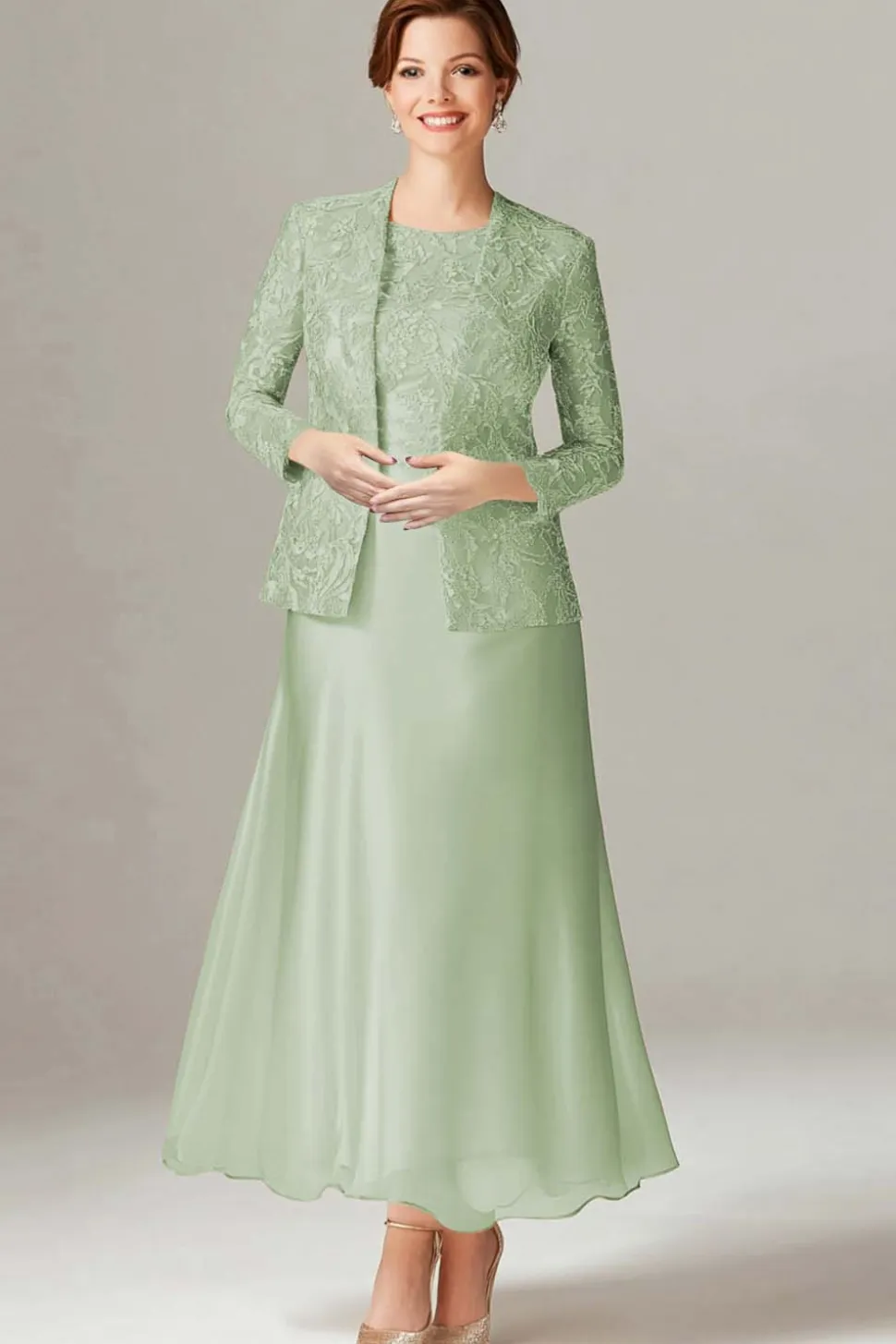 A-Line Azul Royal Chiffon 2-Piece Mãe do Vestido da Noiva