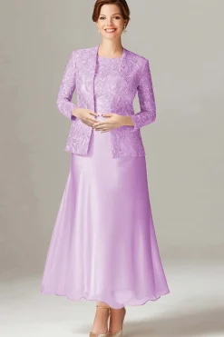 A-Line Azul Royal Chiffon 2-Piece Mãe do Vestido da Noiva
