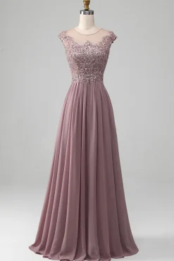 A-Line Beaded Blush Prom Vestido