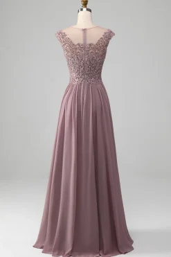 A-Line Beaded Blush Prom Vestido