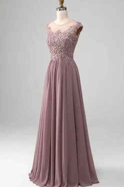 A-Line Beaded Blush Prom Vestido