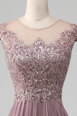 A-Line Beaded Blush Prom Vestido
