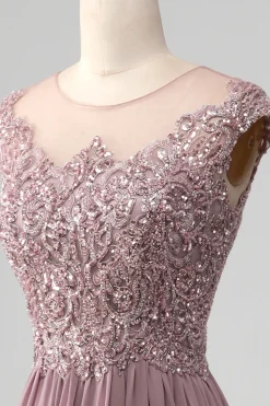 A-Line Beaded Blush Prom Vestido
