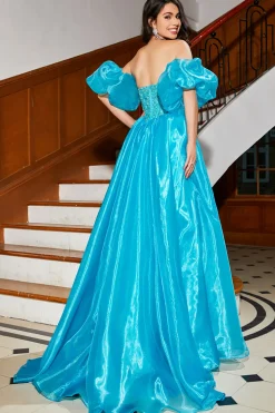 A-Line Blue Corset Prom Dress com Missangas