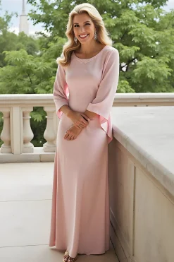 A-Line Candy Rosa Bateau Neck 3/4 manga Chiffon Long mãe do vestido da noiva