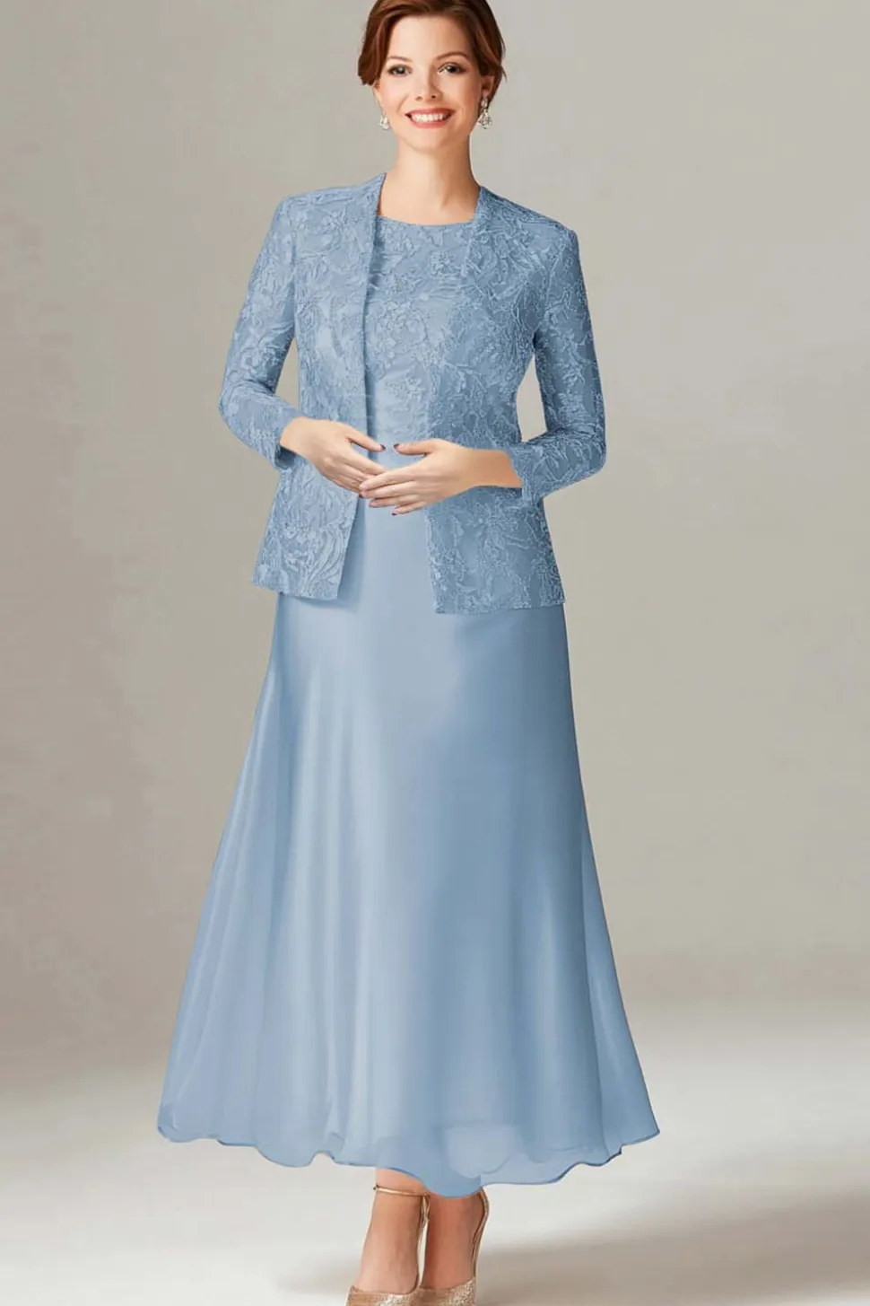 A-Line Champagne Chiffon 2-Piece Mãe do Vestido da Noiva