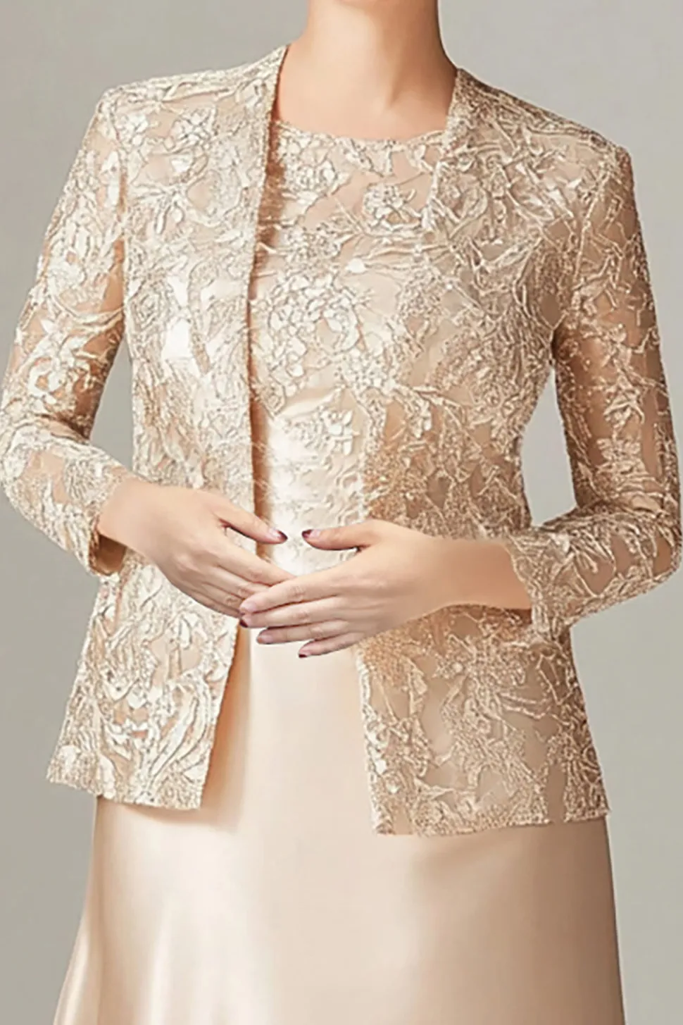 A-Line Champagne Chiffon 2-Piece Mãe do Vestido da Noiva