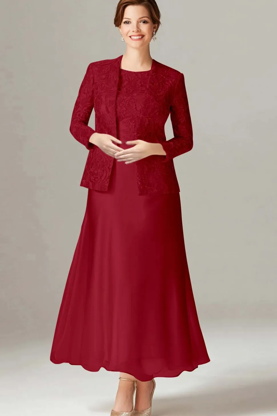 A-Line Champagne Chiffon 2-Piece Mãe do Vestido da Noiva