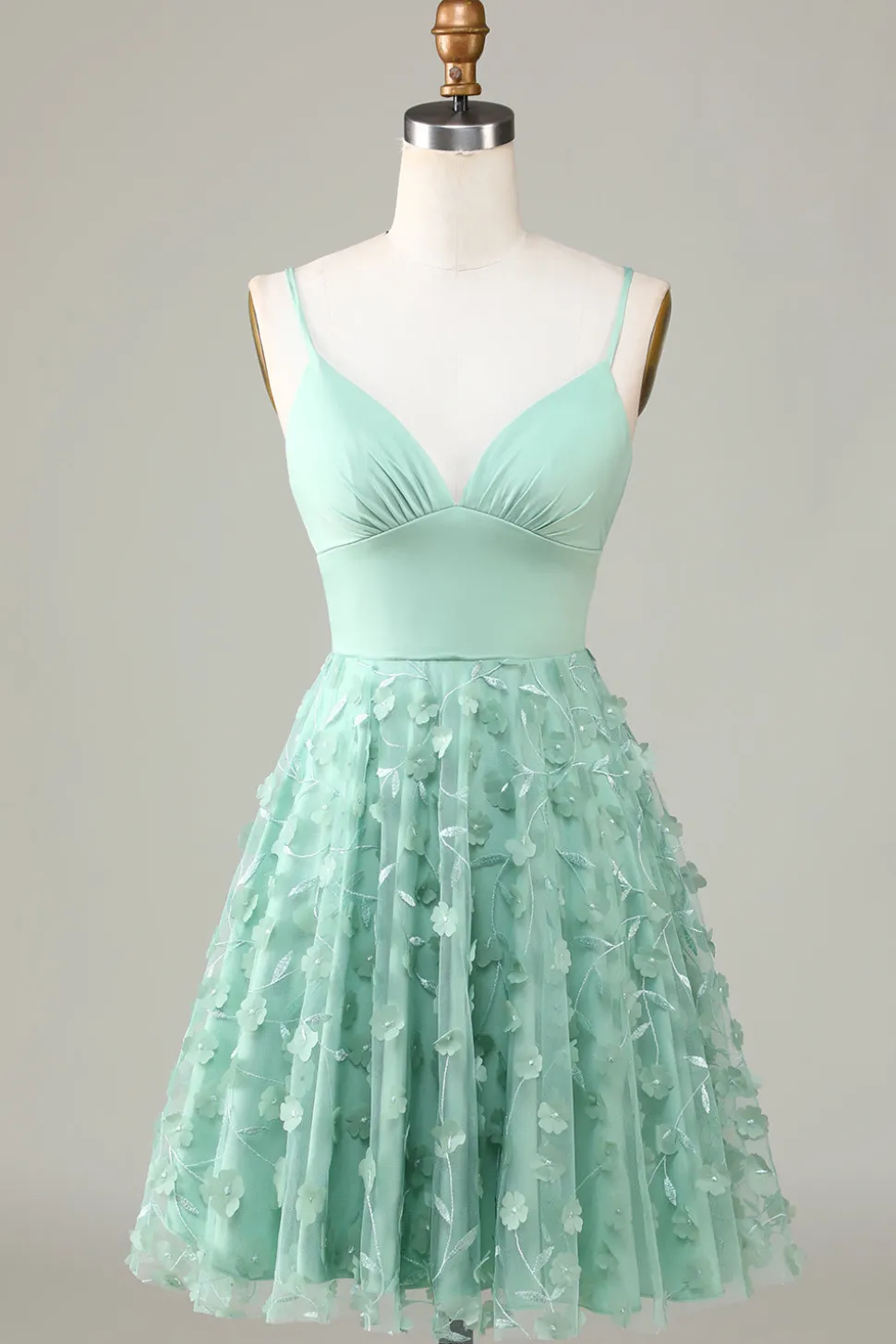 A-Line Cintas de Espaguete Vestido de Dama de Honor com Apliques