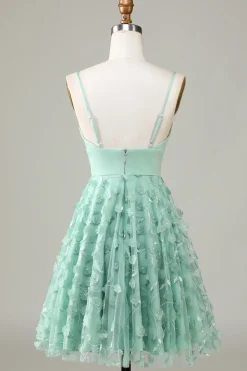 A-Line Cintas de Espaguete Vestido de Dama de Honor com Apliques