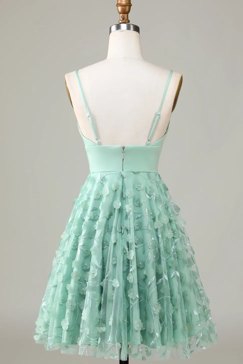 A-Line Cintas de Espaguete Vestido de Dama de Honor com Apliques