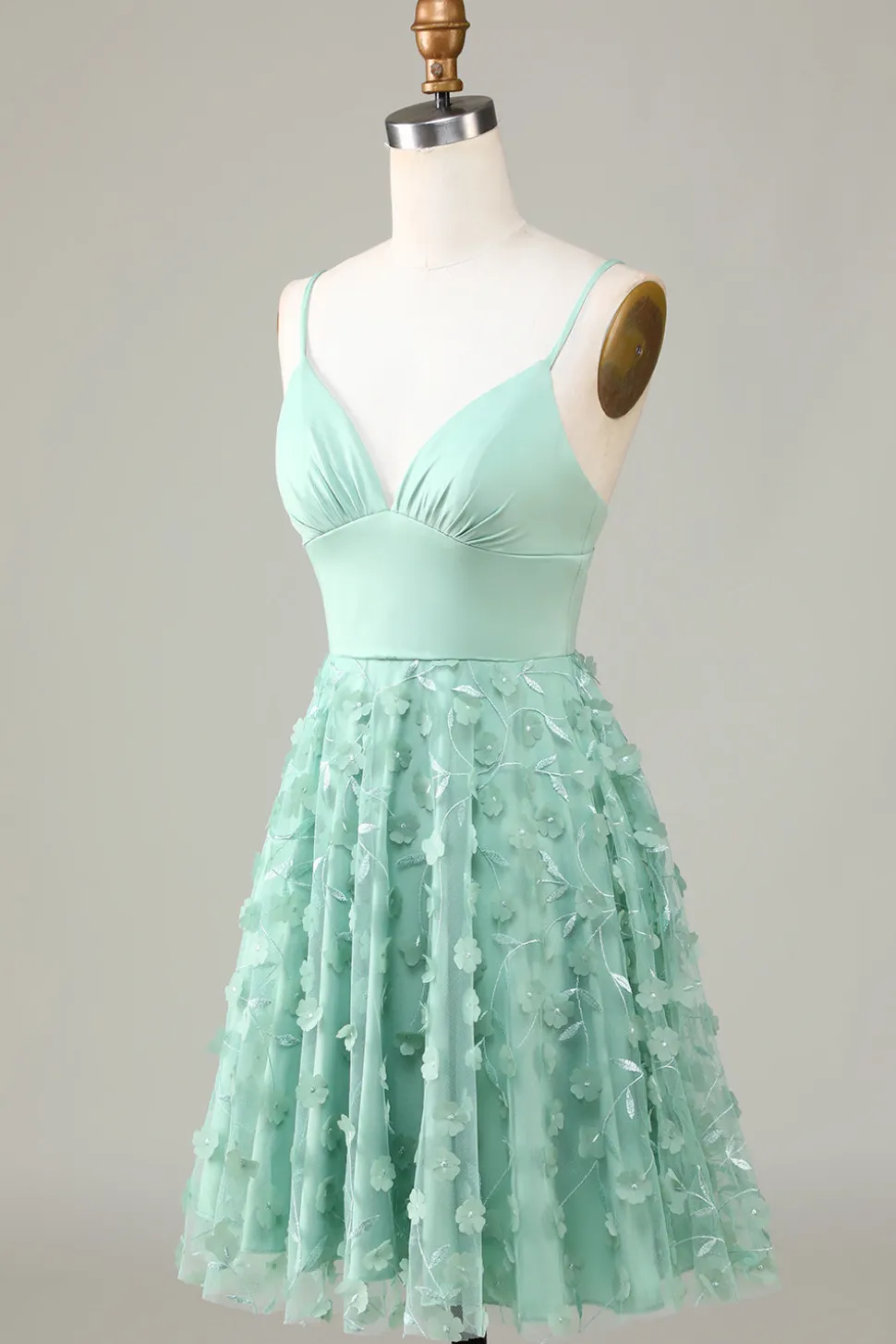 A-Line Cintas de Espaguete Vestido de Dama de Honor com Apliques