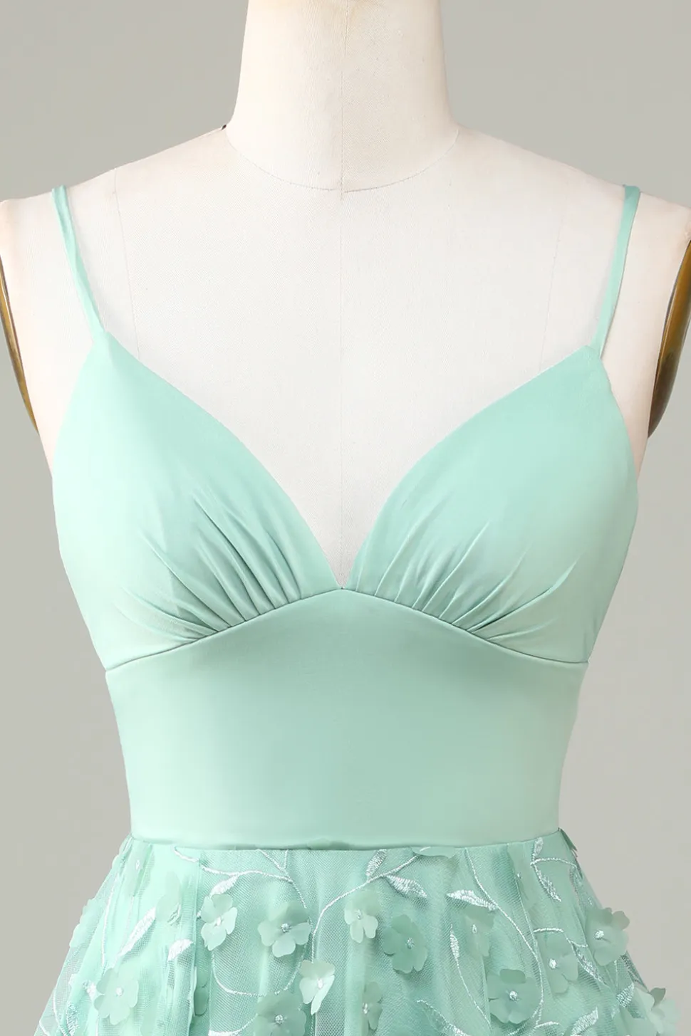 A-Line Cintas de Espaguete Vestido de Dama de Honor com Apliques