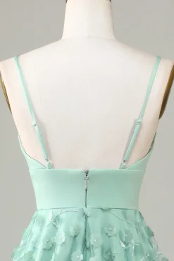 A-Line Cintas de Espaguete Vestido de Dama de Honor com Apliques