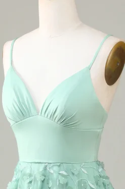 A-Line Cintas de Espaguete Vestido de Dama de Honor com Apliques