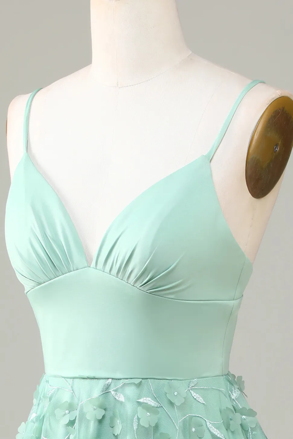 A-Line Cintas de Espaguete Vestido de Dama de Honor com Apliques