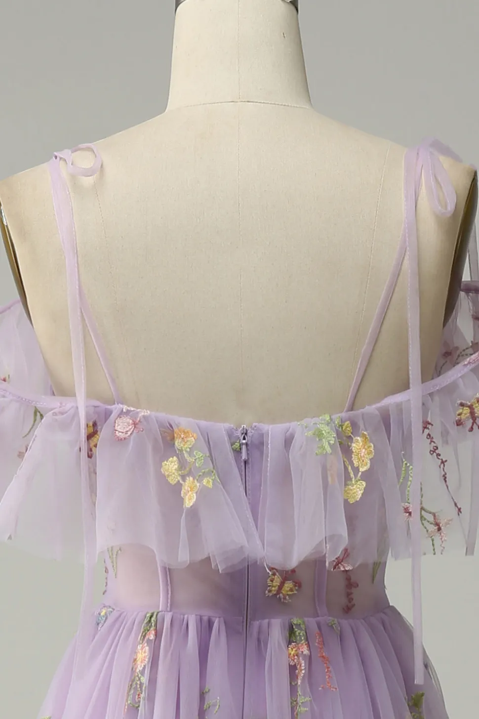 A-Line Cintas de Espaguete Lavanda Vestido de Festa
