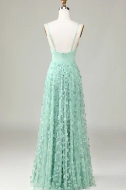A-Line Cintas de Espaguete Sem Mangas Verde Vestido de Dama de Honor