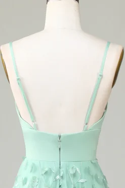 A-Line Cintas de Espaguete Sem Mangas Verde Vestido de Dama de Honor