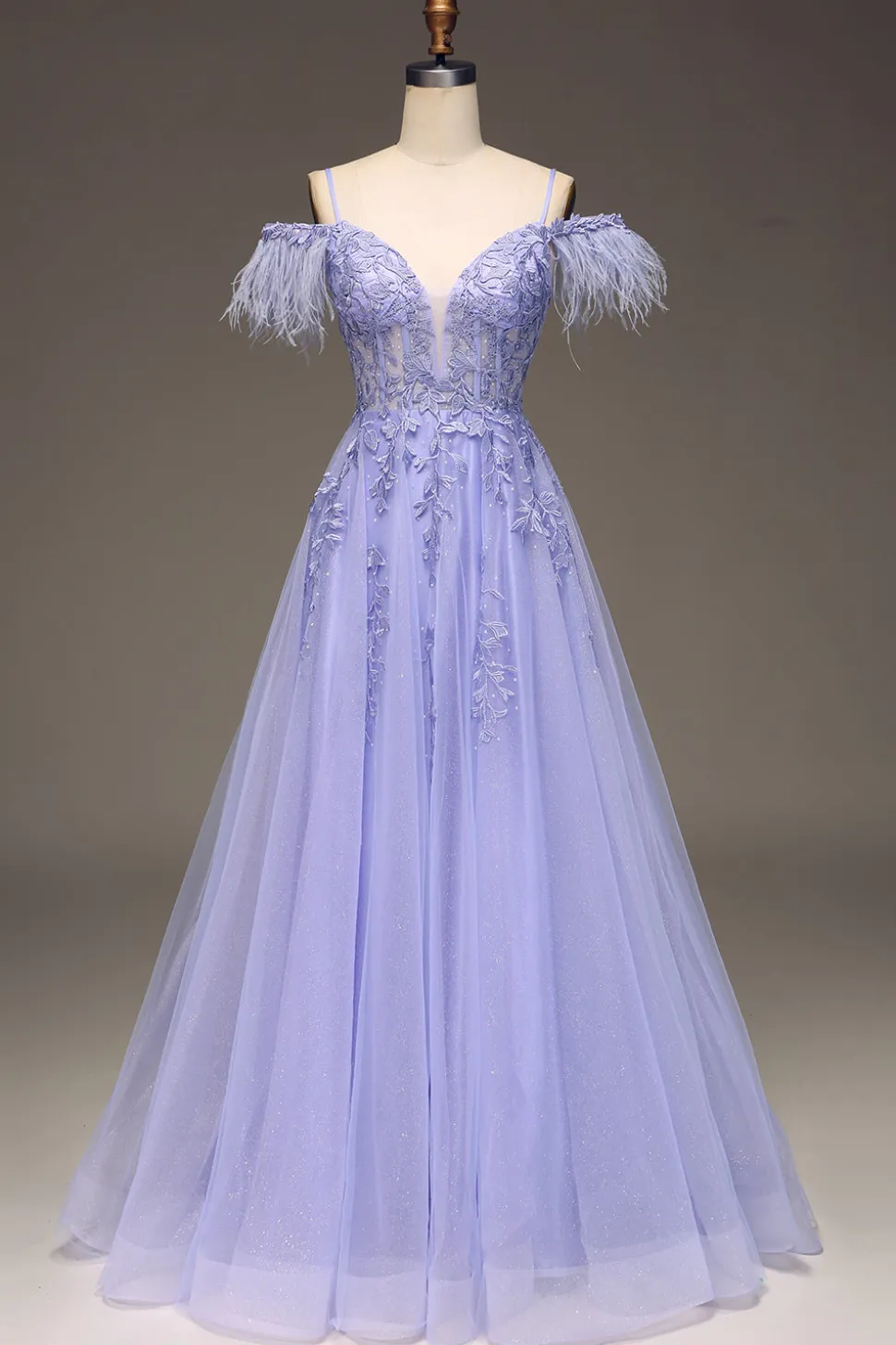 A-Line Cold Shoulder Lilac Corset Prom Dress com Apliques