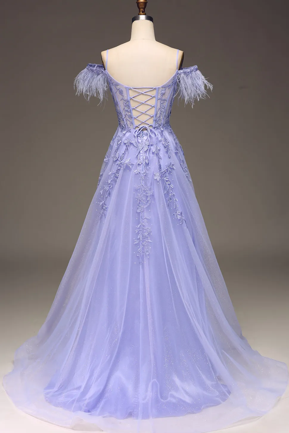 A-Line Cold Shoulder Lilac Corset Prom Dress com Apliques