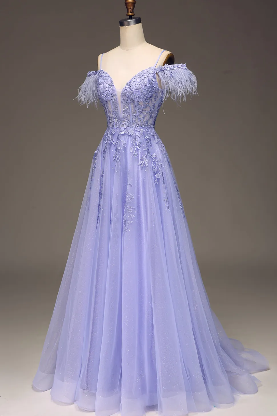A-Line Cold Shoulder Lilac Corset Prom Dress com Apliques