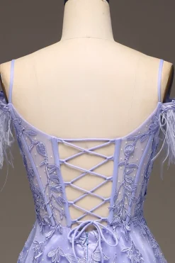 A-Line Cold Shoulder Lilac Corset Prom Dress com Apliques