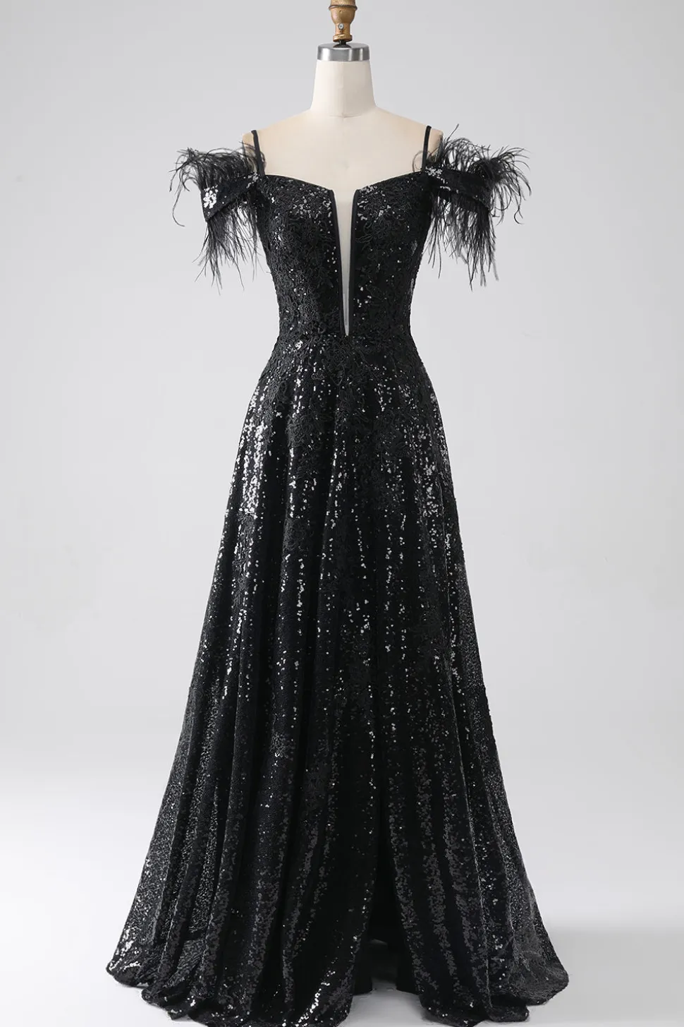 A-Line Cold Shoulder Sequins vestido longo baile de formatura com fenda