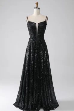 A-Line Cold Shoulder Sequins vestido longo baile de formatura com fenda