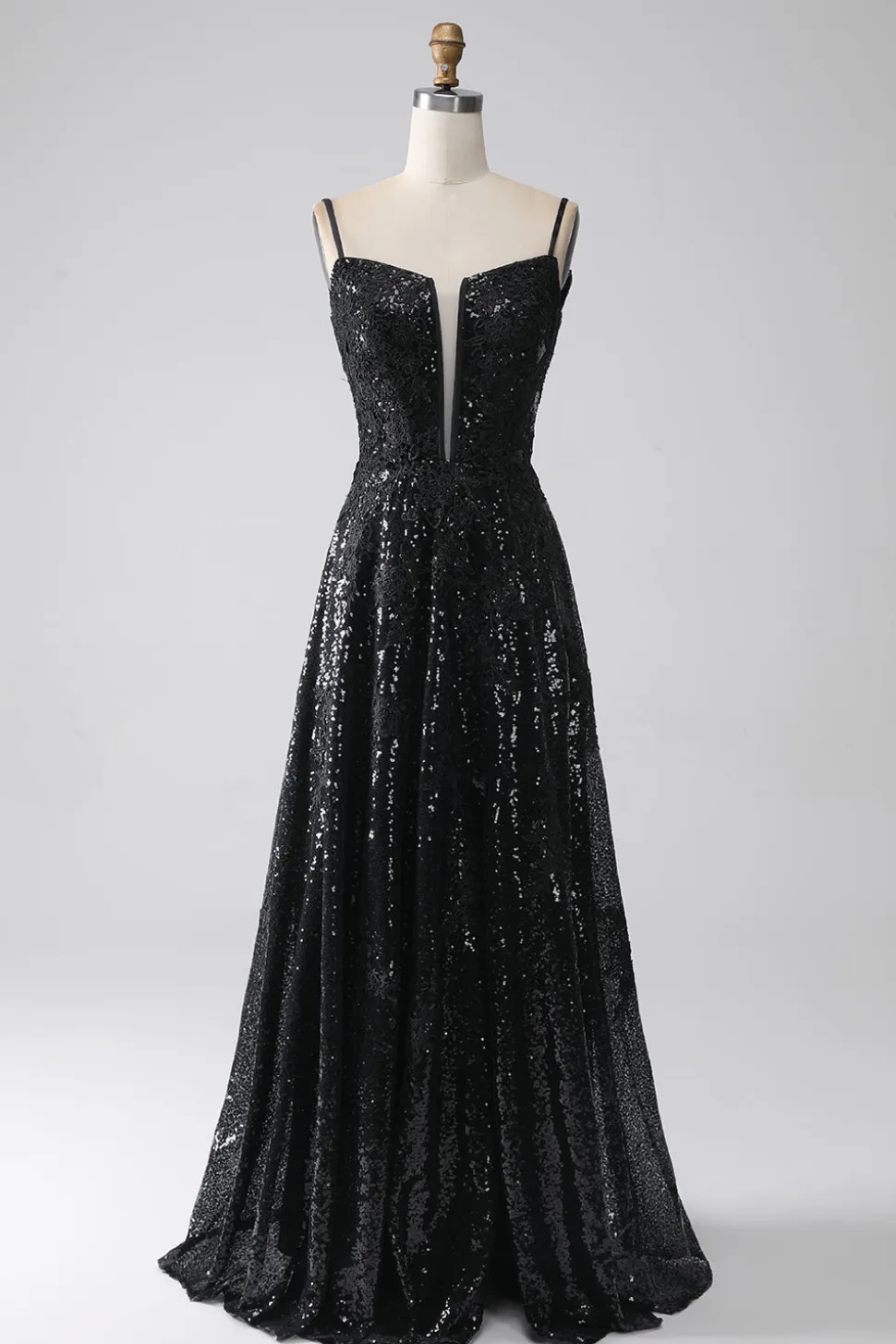 A-Line Cold Shoulder Sequins vestido longo baile de formatura com fenda