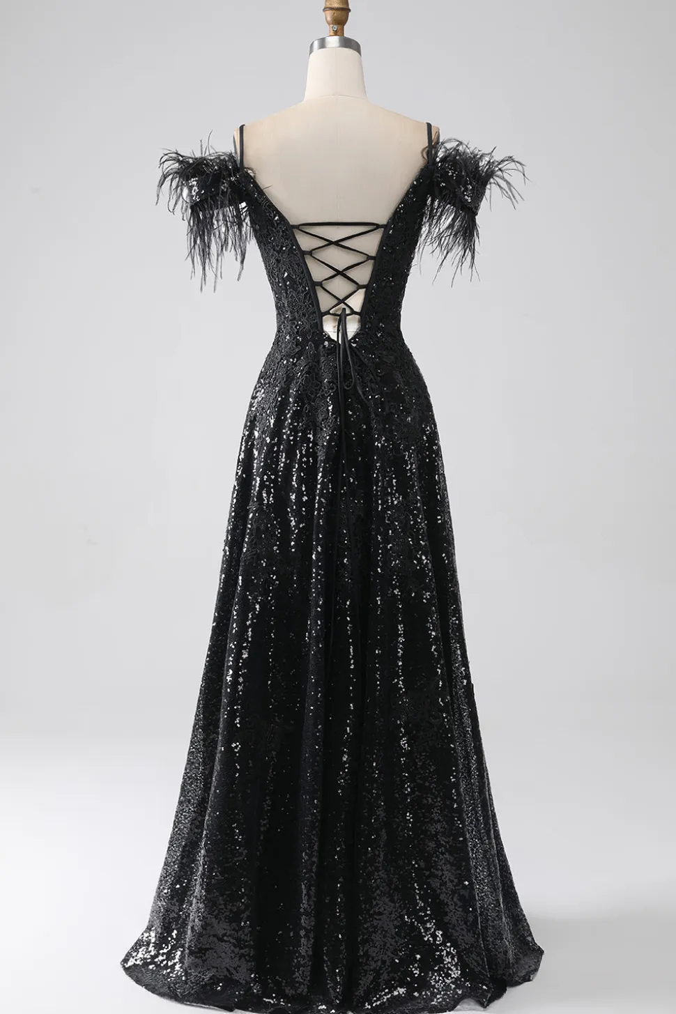 A-Line Cold Shoulder Sequins vestido longo baile de formatura com fenda