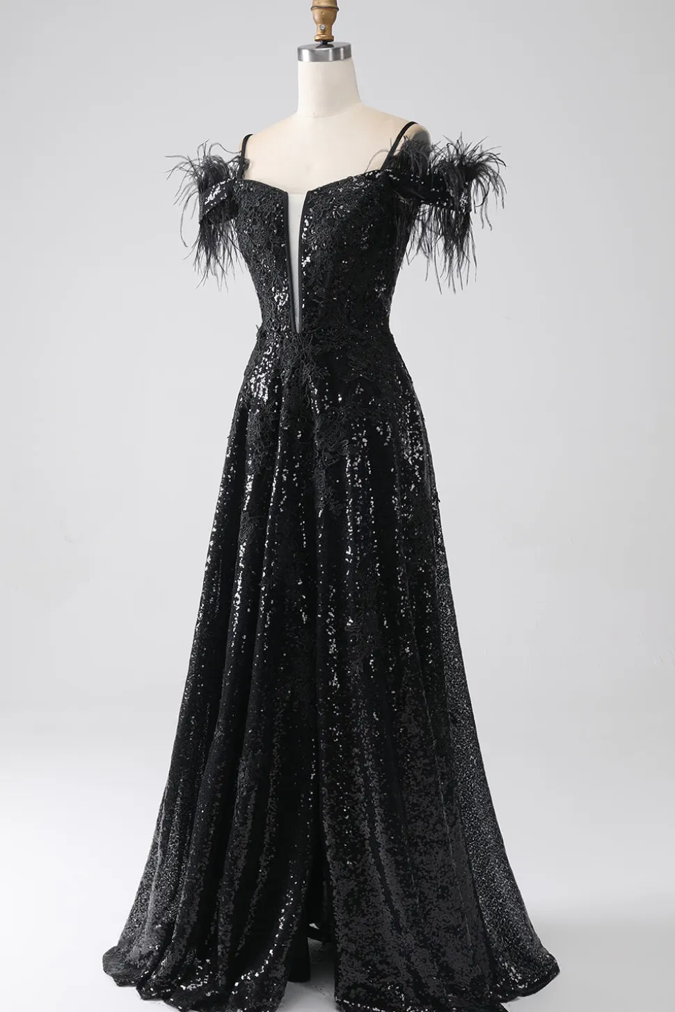 A-Line Cold Shoulder Sequins vestido longo baile de formatura com fenda