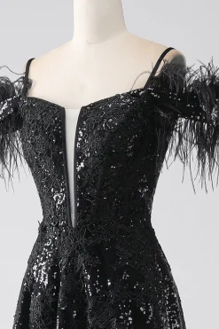 A-Line Cold Shoulder Sequins vestido longo baile de formatura com fenda