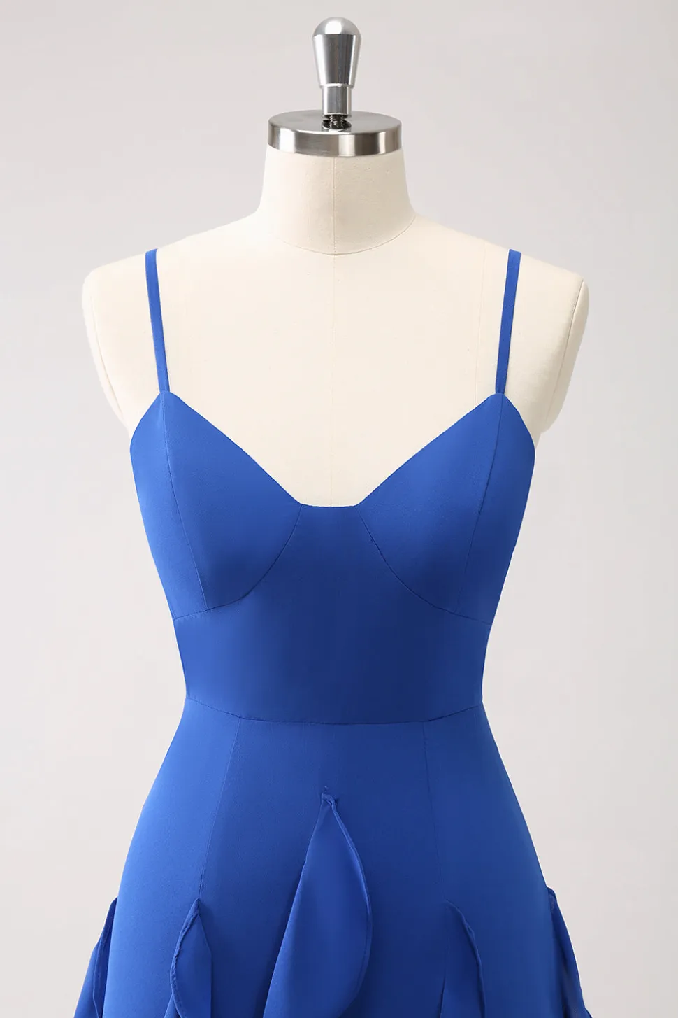 A-Line Dark Blue Espaghetti Correias Vestido Madrinha com Folhos