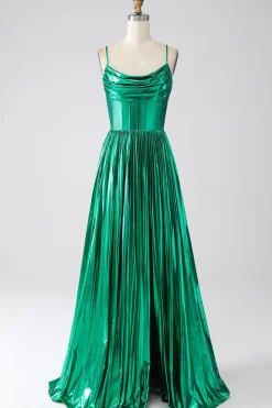 A-line Dark Green Corset Prom Dress com Fenda
