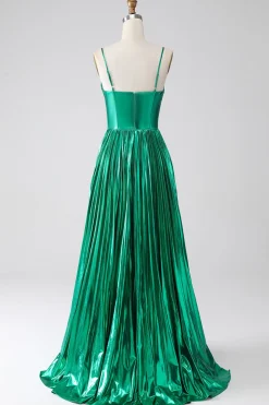 A-line Dark Green Corset Prom Dress com Fenda