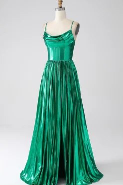 A-line Dark Green Corset Prom Dress com Fenda
