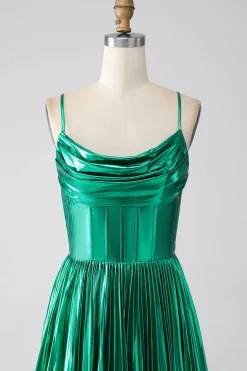 A-line Dark Green Corset Prom Dress com Fenda