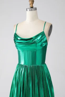 A-line Dark Green Corset Prom Dress com Fenda