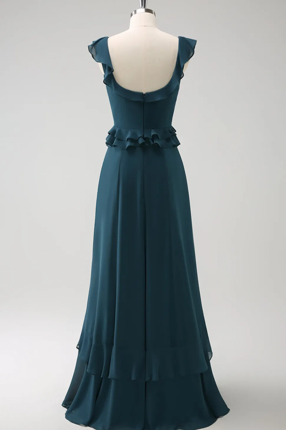 A-Line Dark Peacock Verde Scoop Neck Chiffon Vestido Longo Madrinha